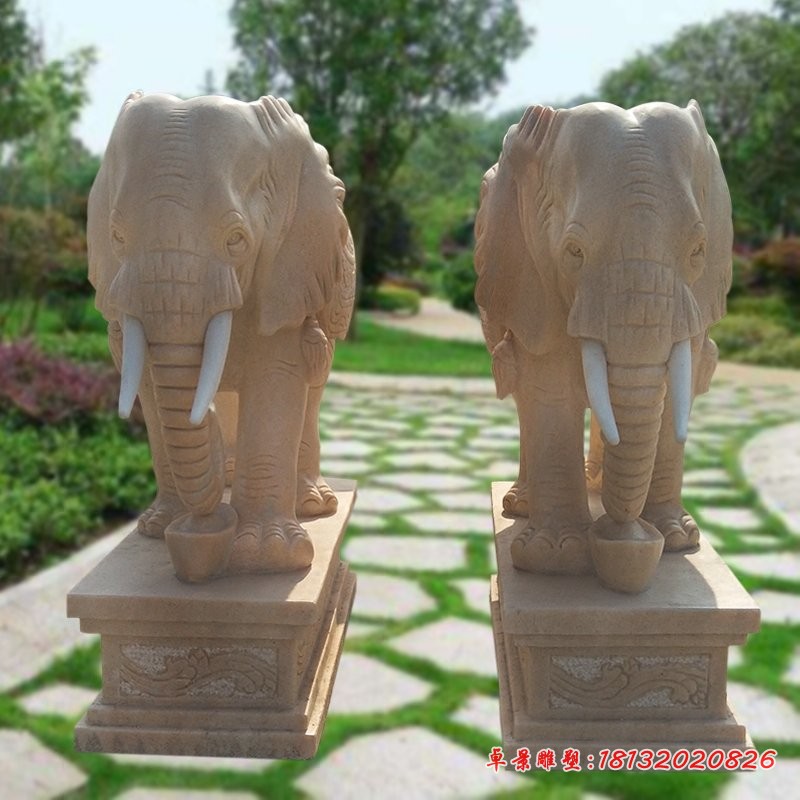 大象石雕，晚霞红动物雕塑 (1)