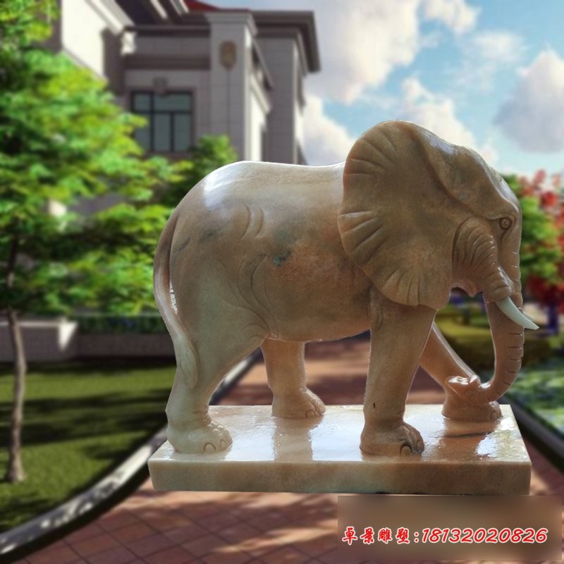 大象石雕，晚霞红大象雕塑