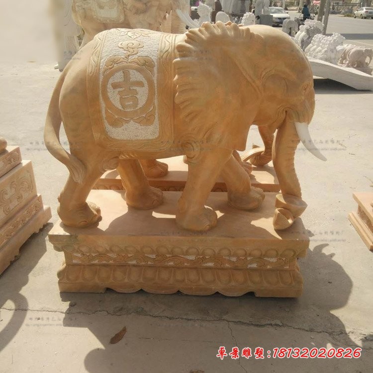 大象石雕，晚霞红动物雕塑 (3)