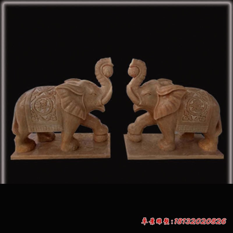 大象石雕，晚霞红动物雕塑 (5)