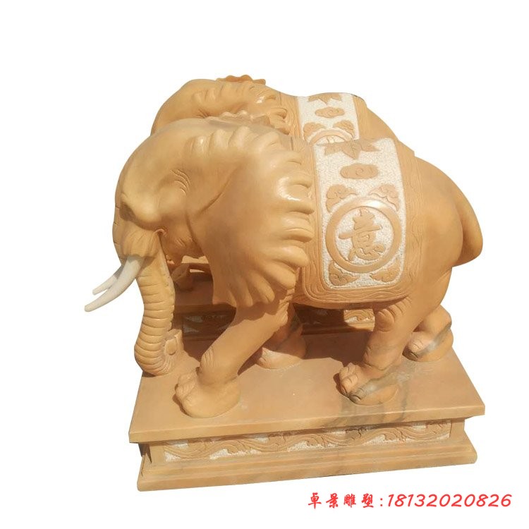 大象石雕，晚霞红动物雕塑 (2)