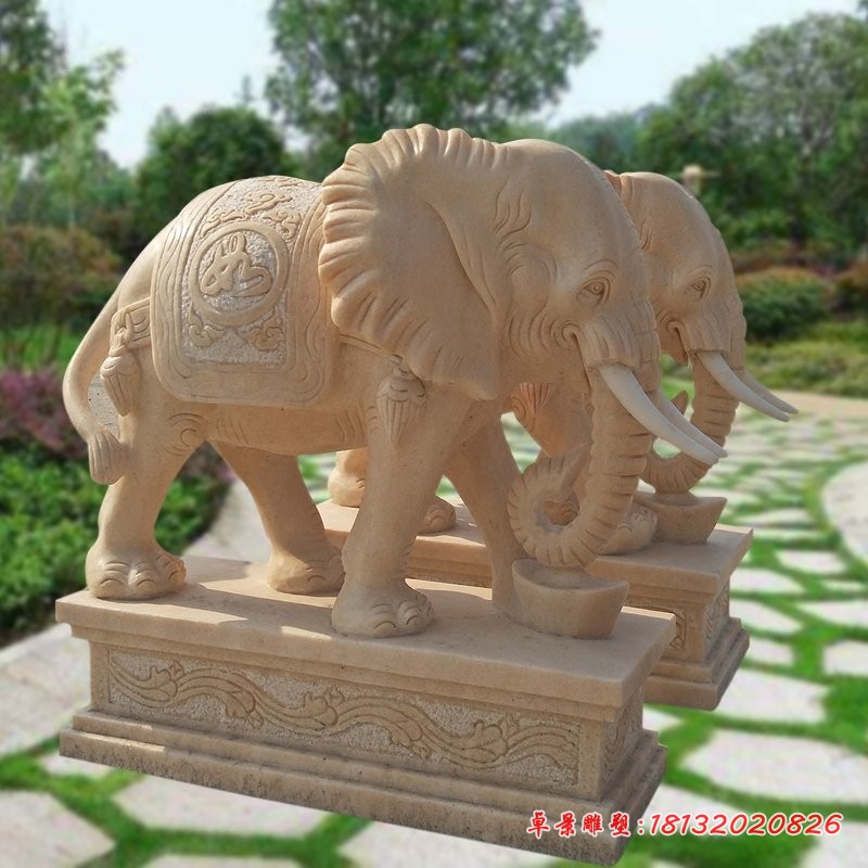 大象石雕，晚霞红动物雕塑 (4)