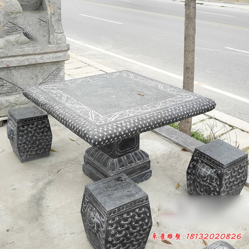 方桌石雕，青石仿古桌椅 