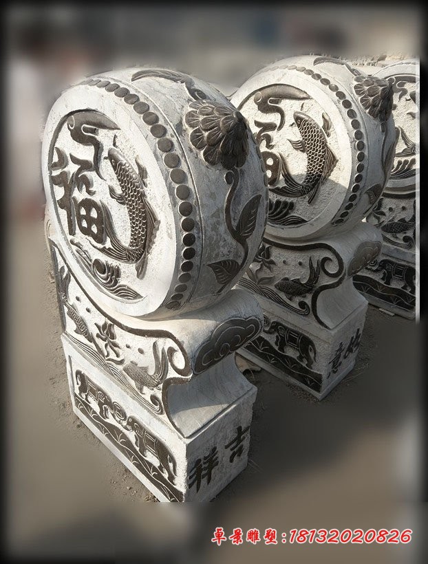 仿古石雕门墩，青石抱鼓 (4)