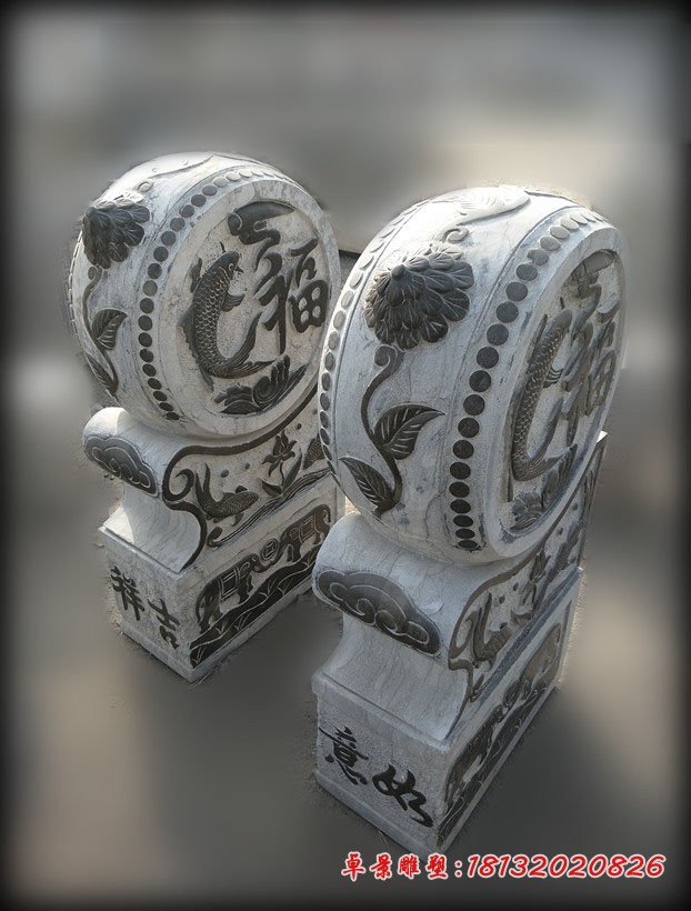 仿古石雕门墩，青石抱鼓 