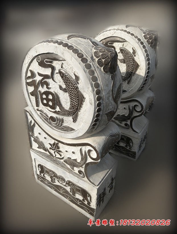 仿古石雕门墩，青石抱鼓 (5)