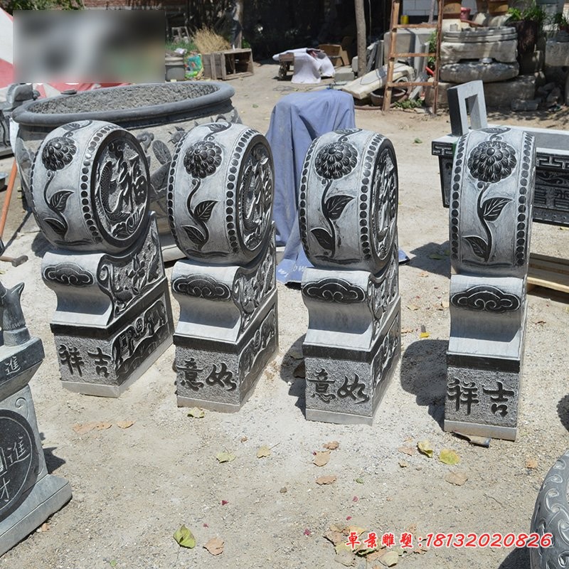 仿古石雕门墩，青石抱鼓石 (1)