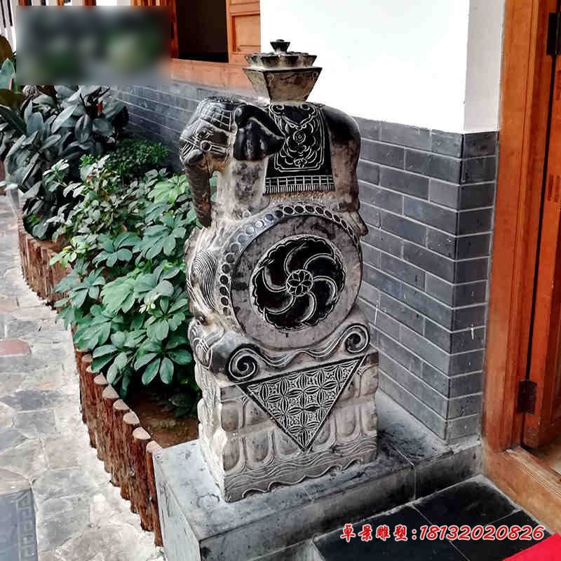 仿古石雕门墩，小象石门墩