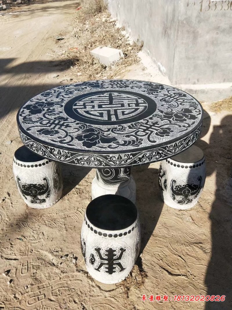 仿古石雕桌椅，圆桌圆凳