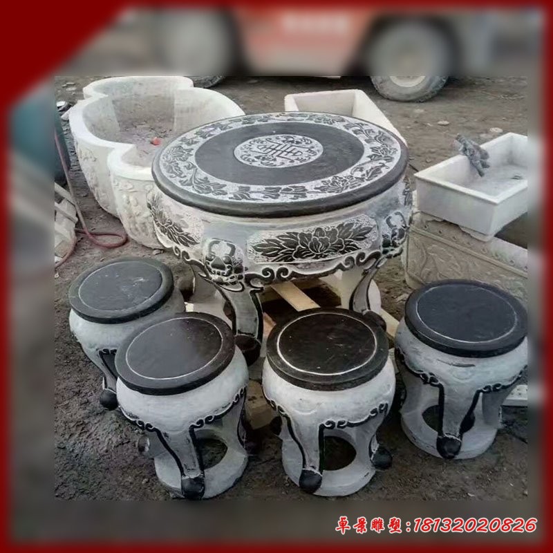 仿古桌椅石雕，青石桌椅