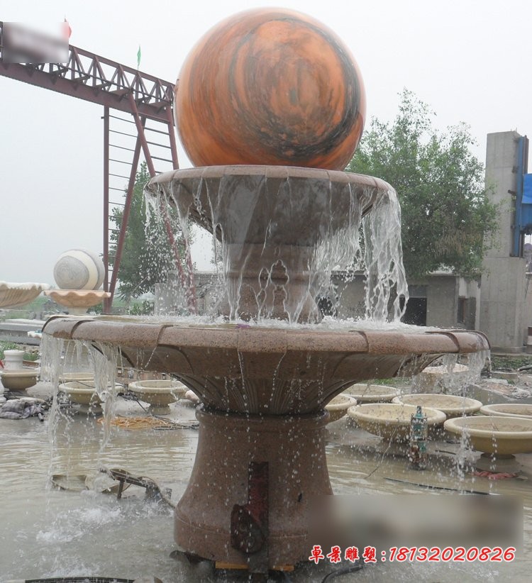 风水球喷泉石雕，大理石景观雕塑