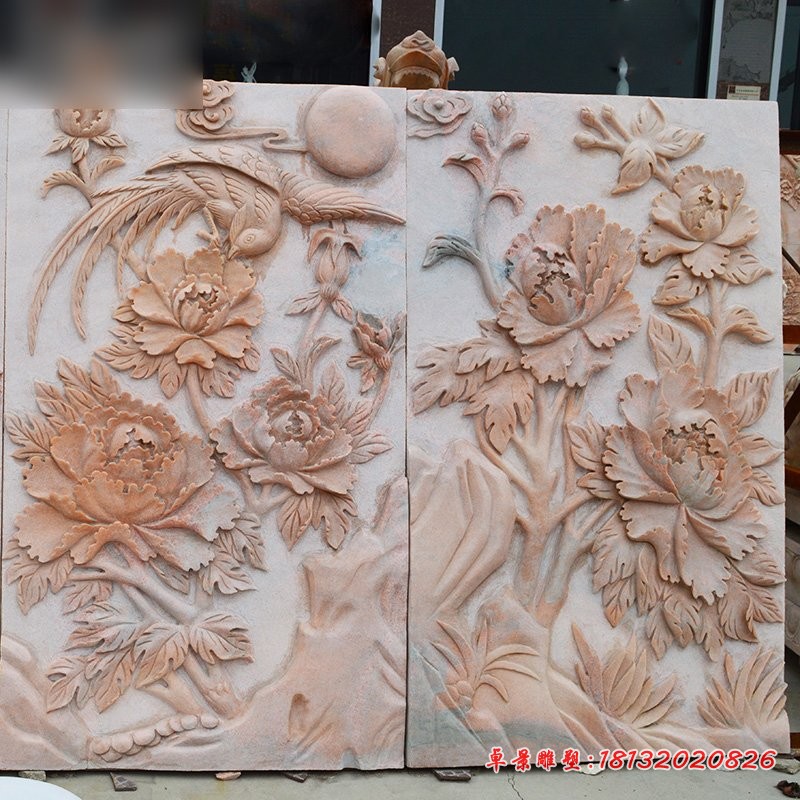 凤凰牡丹石浮雕，壁画石浮雕