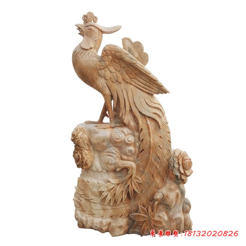 凤凰石雕，公园神兽摆件