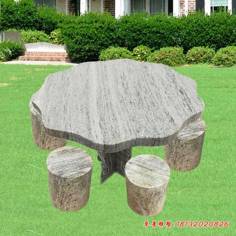 公园石雕桌椅，花边形桌子石雕 