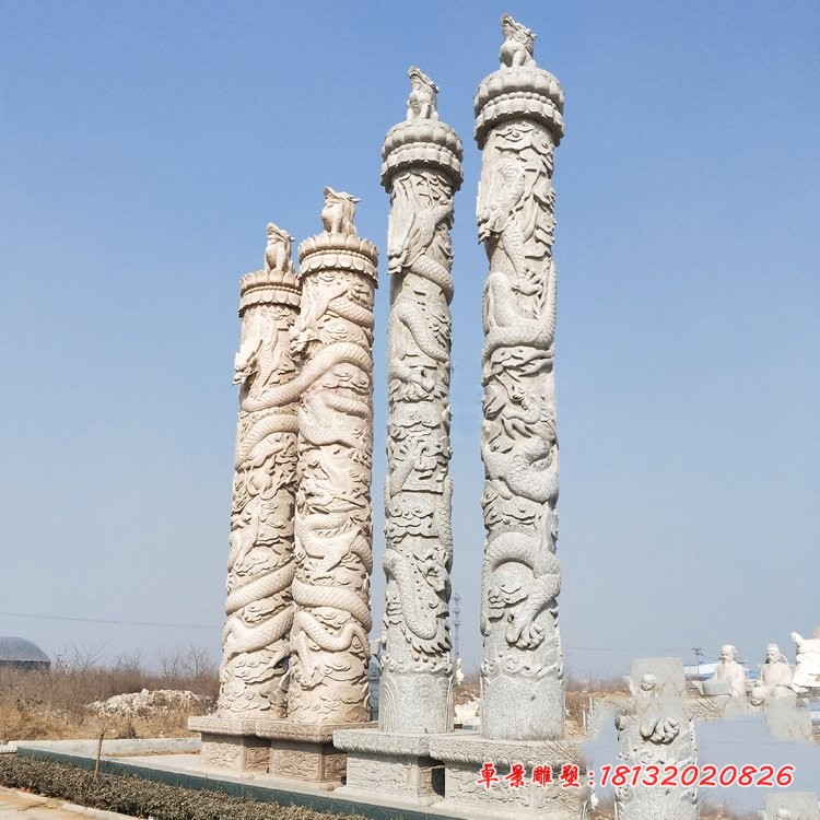 广场石雕龙柱，龙浮雕柱子