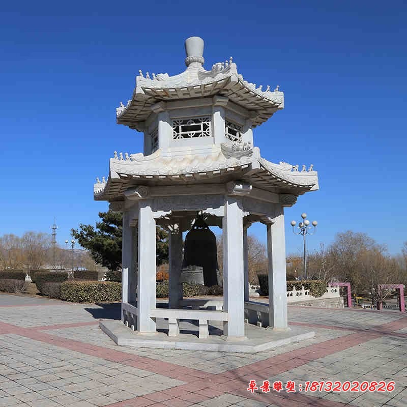 广场石雕凉亭，双层大理石凉亭