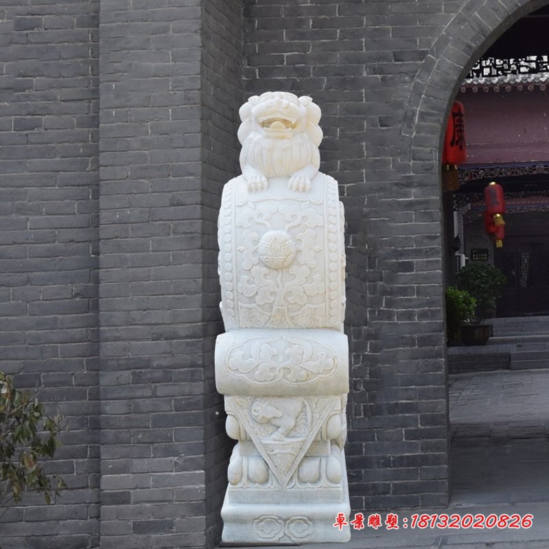 汉白玉抱鼓石，石雕狮子门墩