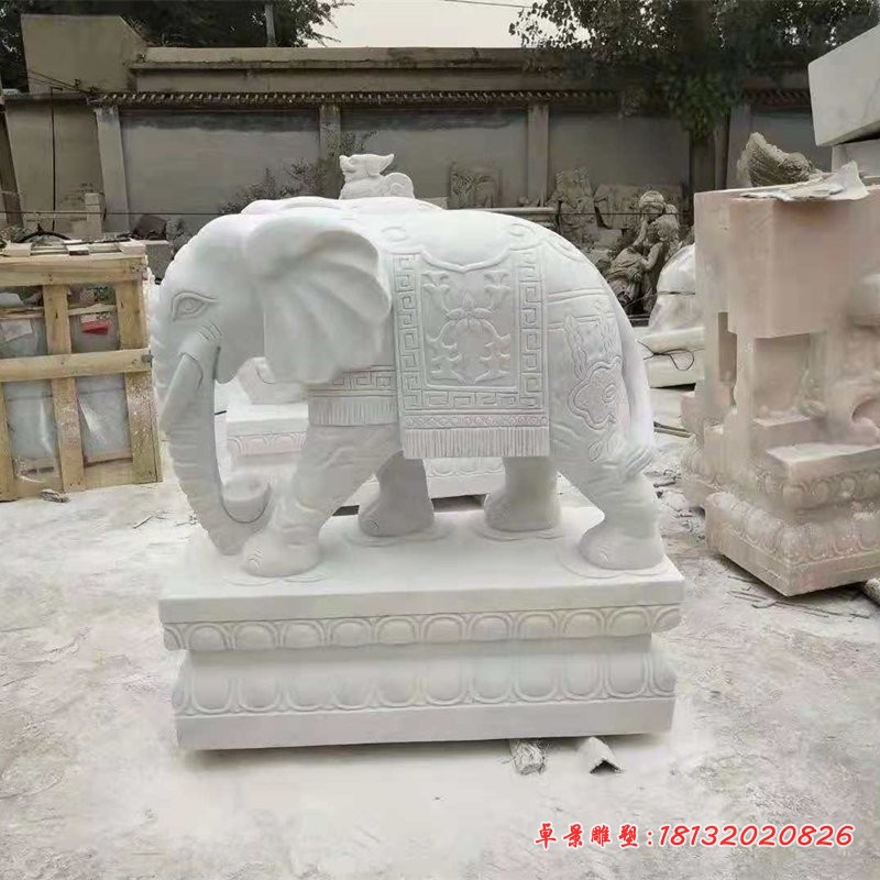 汉白玉大象，吸财大象石雕 (1)