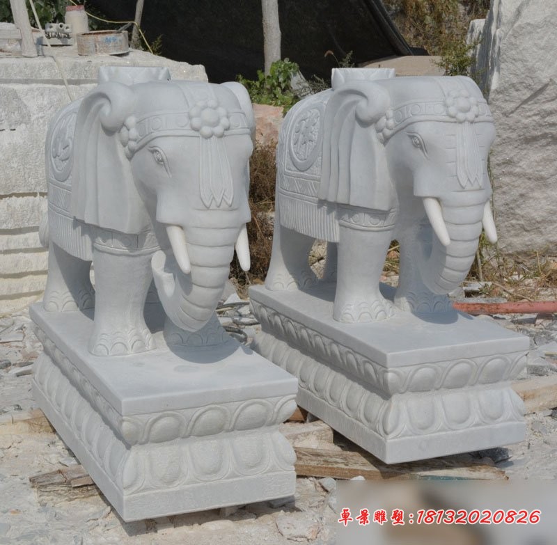 汉白玉大象，动物石雕