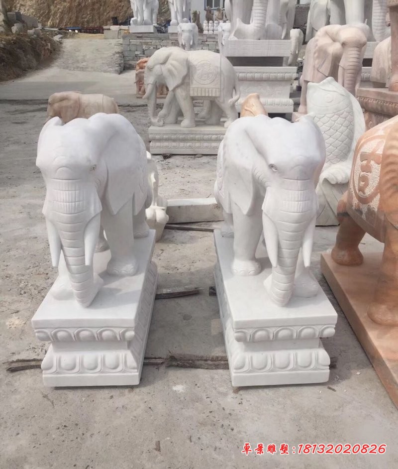 汉白玉大象，招财瑞兽石雕