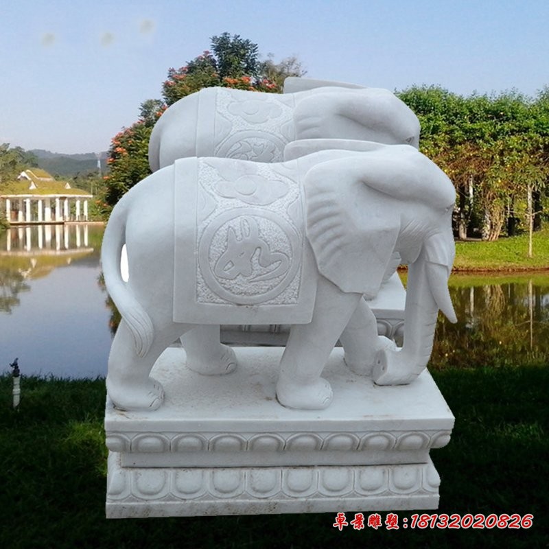 汉白玉大象摆件，吉祥如意象石雕 (2)
