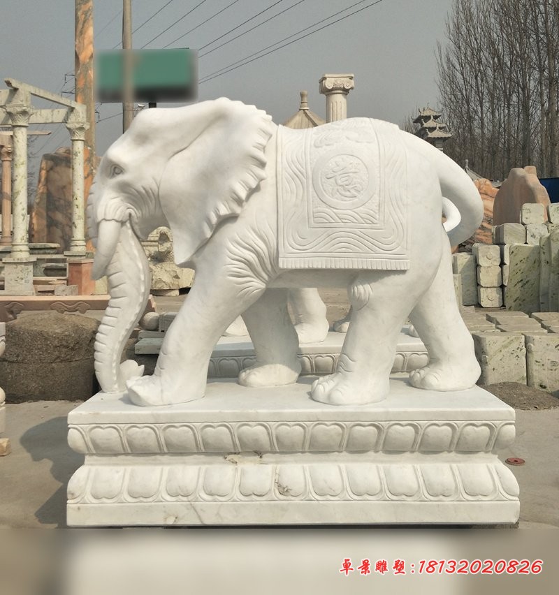 汉白玉大象雕塑，广场石雕大象 (3)
