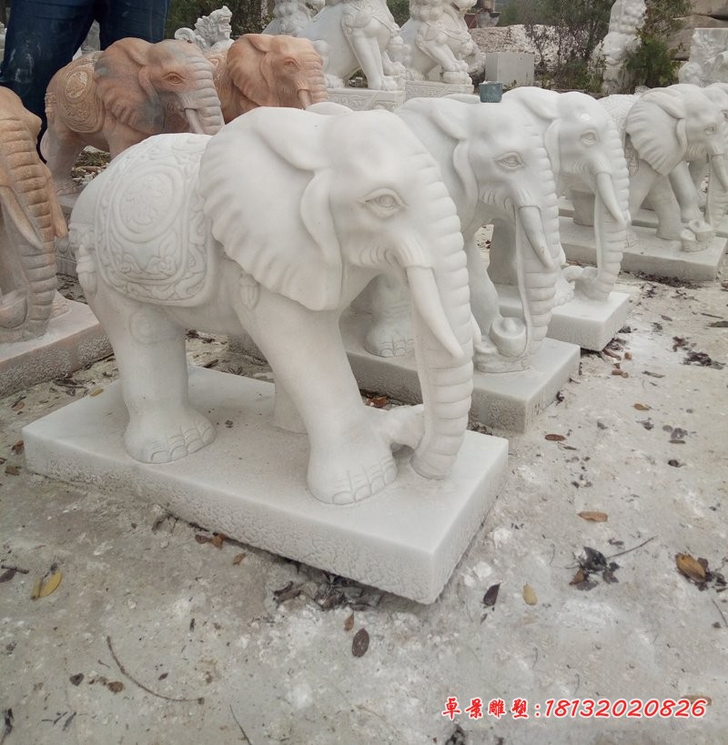 汉白玉大象雕塑，广场石雕大象 (1)