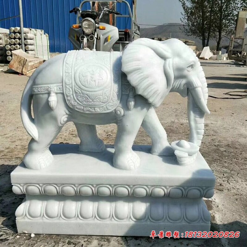 汉白玉大象摆件，吉祥如意象石雕 (4)