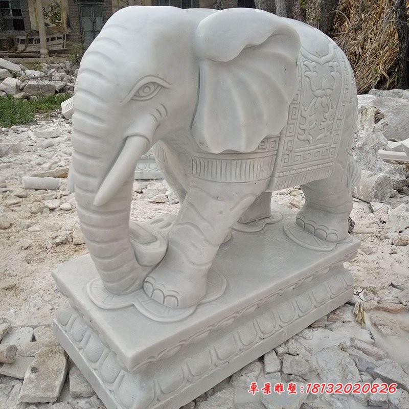 汉白玉大象雕塑，广场石雕大象 (2)