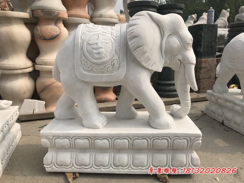 汉白玉大象摆件，吉祥如意象石雕 (3)