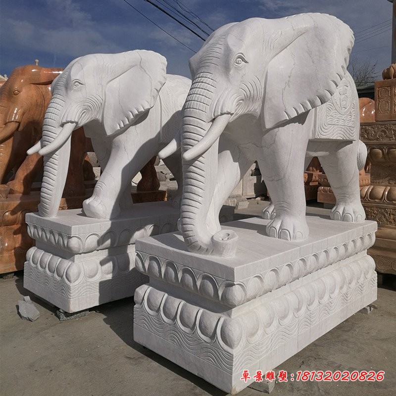 汉白玉大象雕塑，广场石雕大象 (4)