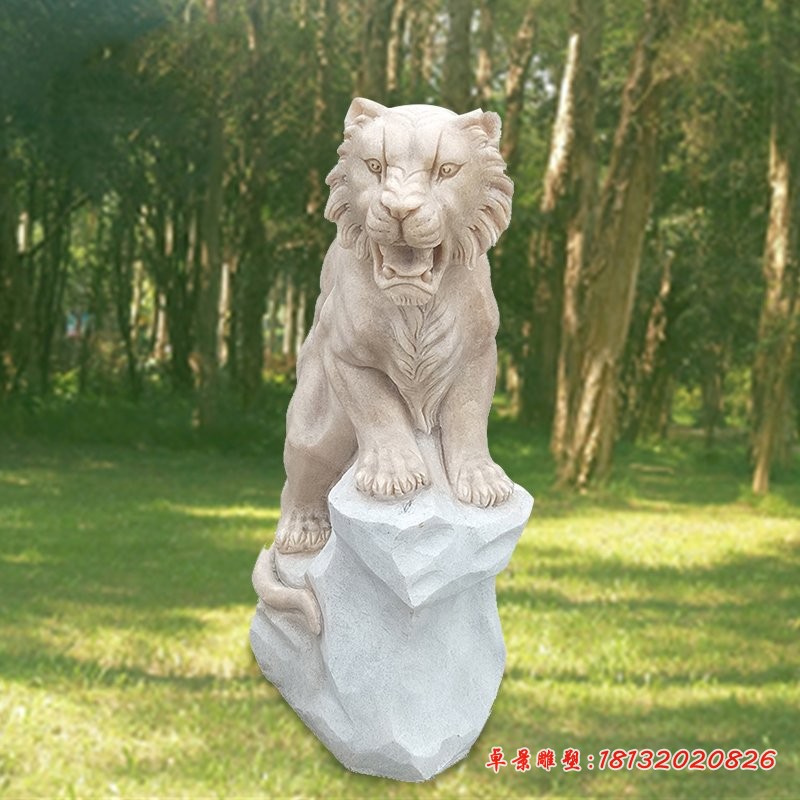 老虎石雕，晚霞红石雕动物 