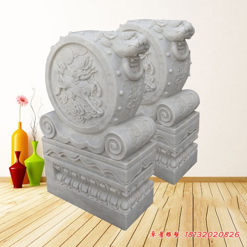 门墩雕塑，汉白玉抱鼓石 