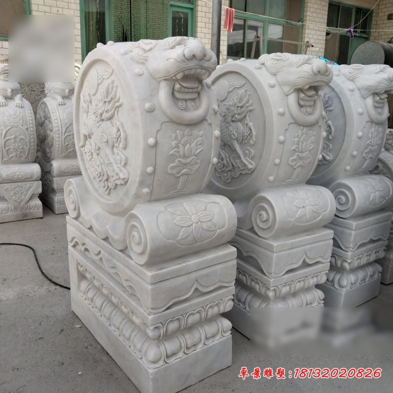 门墩雕塑，汉白玉抱鼓石