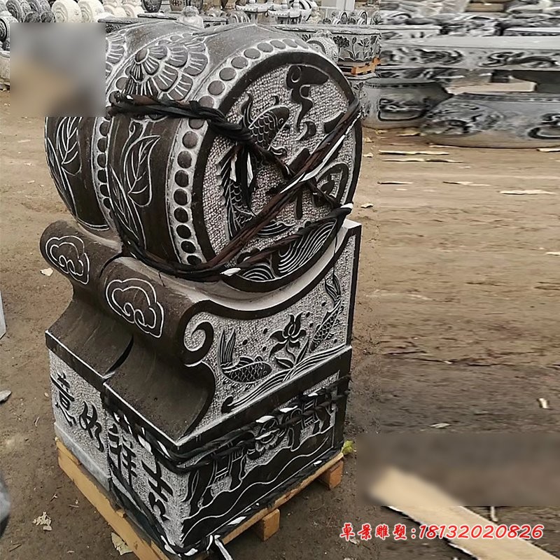 门墩雕塑，青石仿古抱鼓石