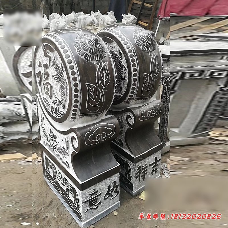 门墩雕塑，青石仿古抱鼓石 