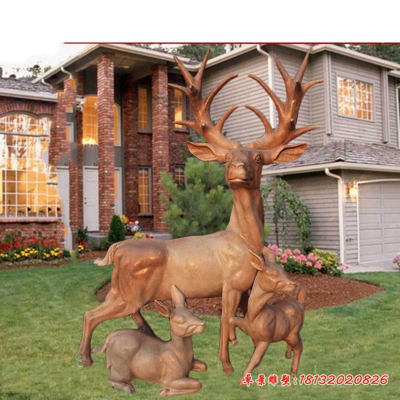 母子鹿石雕，公园动物摆件