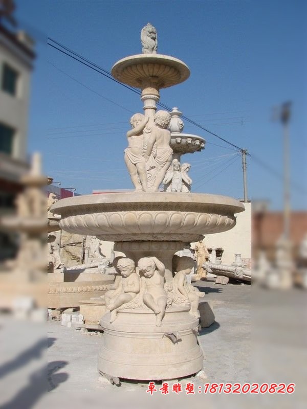 欧式喷泉，西方小孩石喷泉