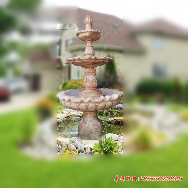 喷泉石雕，晚霞红欧式跌水盆