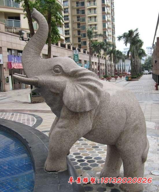 喷水大象石雕大理石动物喷泉雕塑