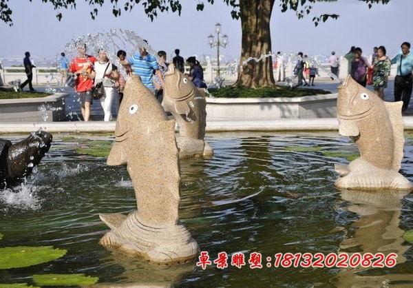 喷水鲤鱼石雕大理石鱼喷泉 