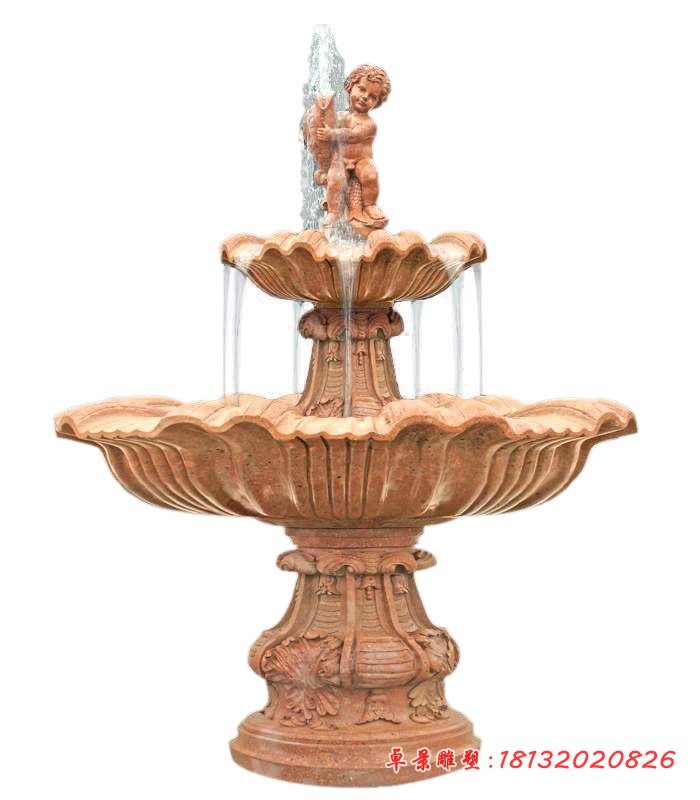 喷水盆石雕，晚霞红欧式喷泉 