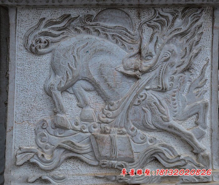 喷水麒麟石浮雕 壁画石浮雕