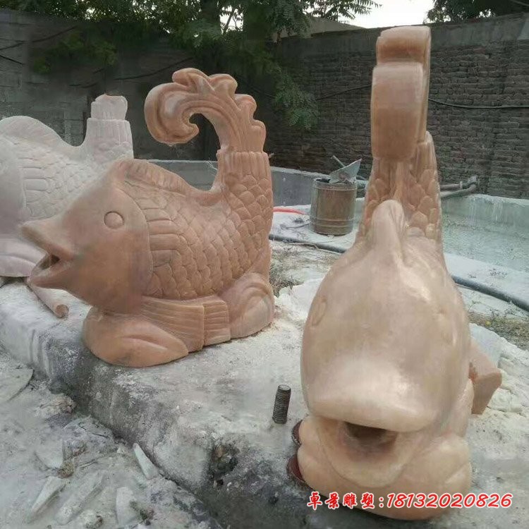 喷水鱼石雕，晚霞红石雕鱼 (4)