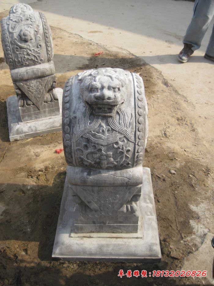 麒麟浮雕抱鼓石 仿古门墩石雕 