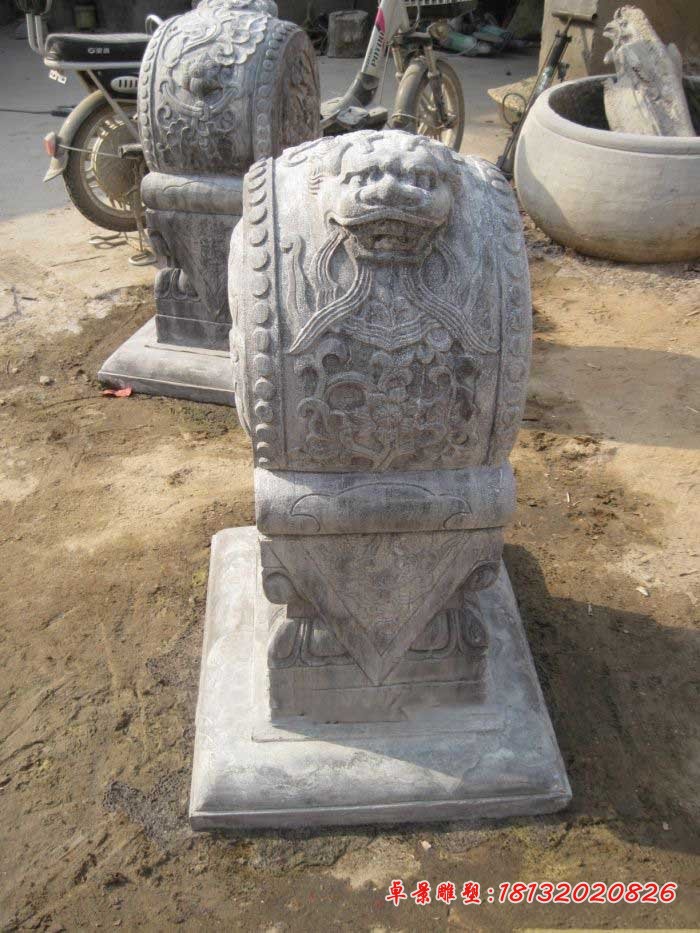 麒麟浮雕抱鼓石 仿古门墩石雕