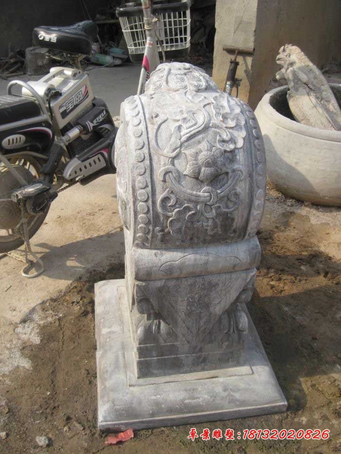 麒麟浮雕抱鼓石 仿古门墩石雕 