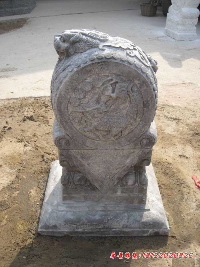 麒麟浮雕抱鼓石 仿古门墩石雕 