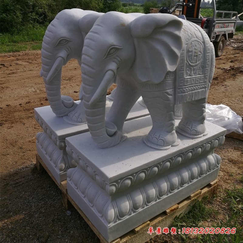 企业门口石雕大象，大理石大象