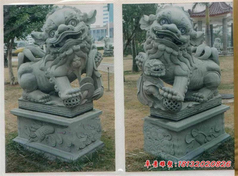青石踩球南狮,门口看门石狮子